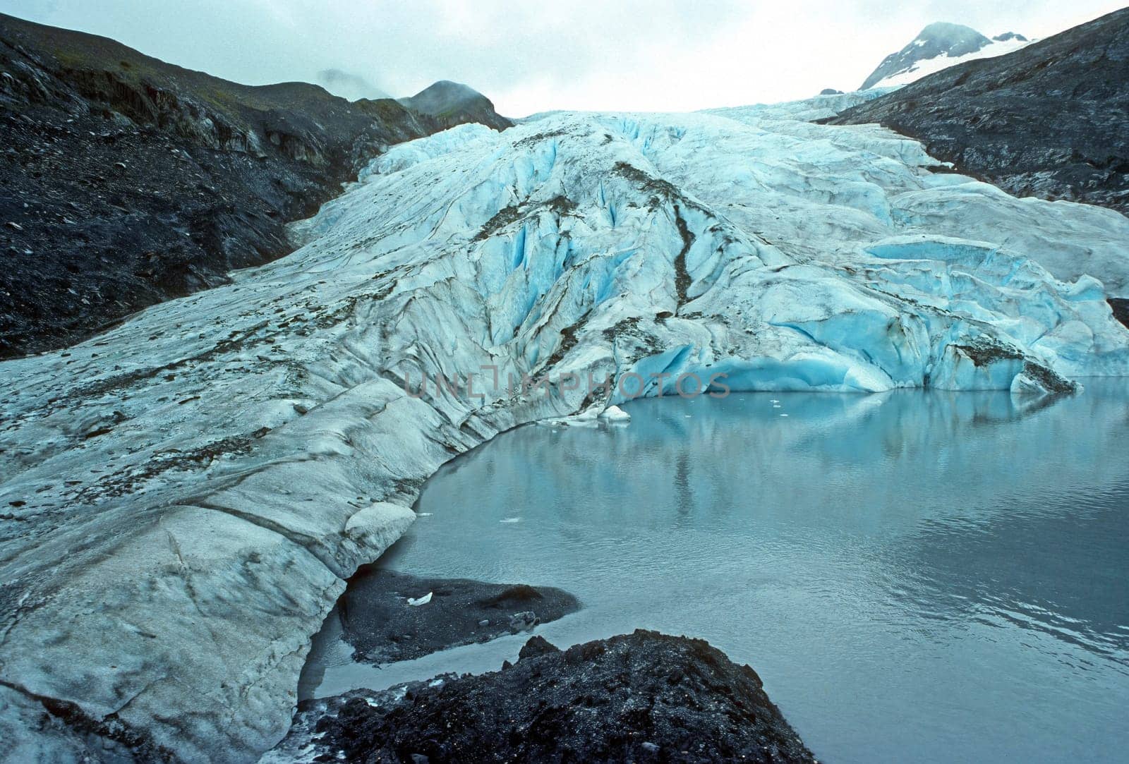Worthington Glacier Coming Out of the Clouds Near Valdez, Alaska