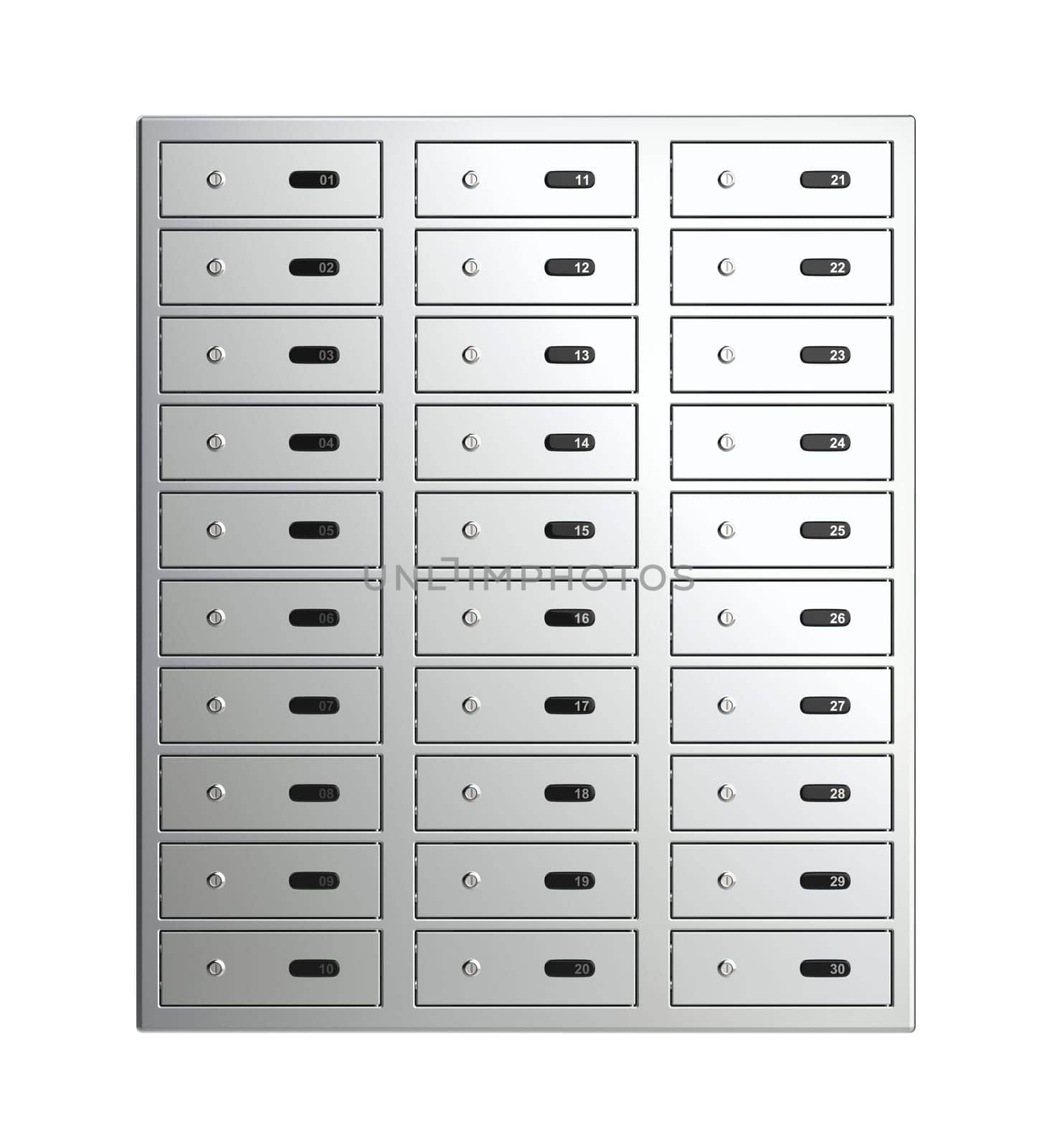 Bank safety lockers isolated on white background, front view