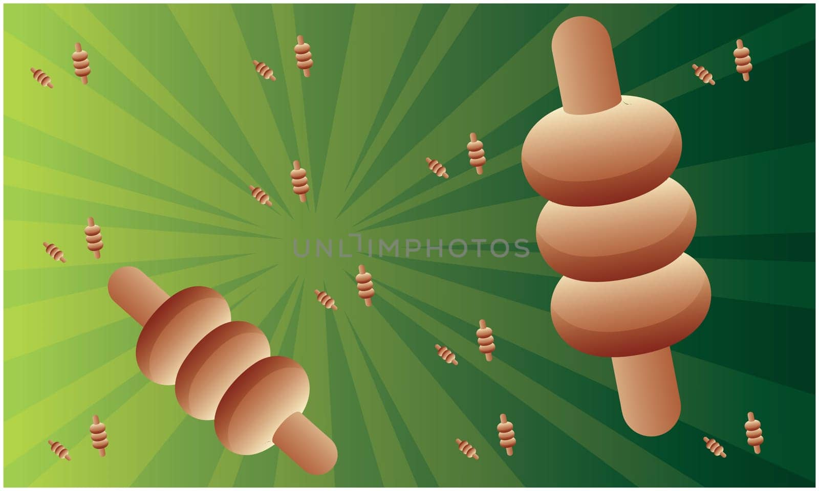Various Cricket wooden sticks on abstract green background