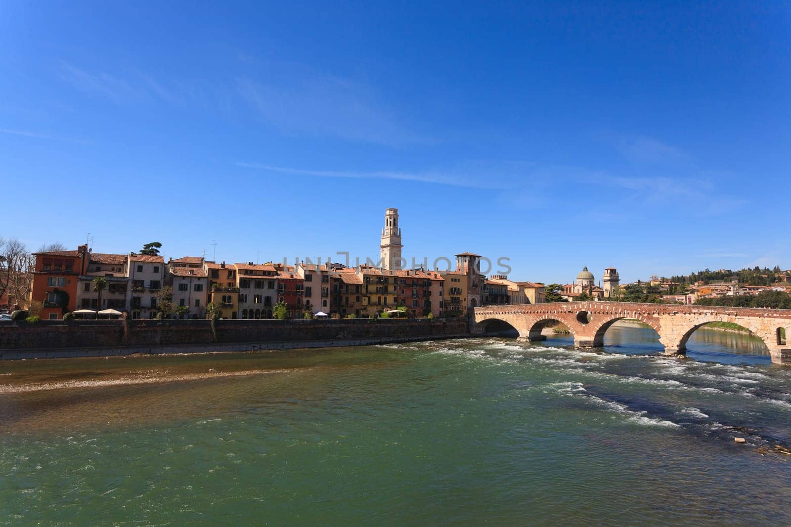 A view of Ponte Pietra, Verona panorama, Italy