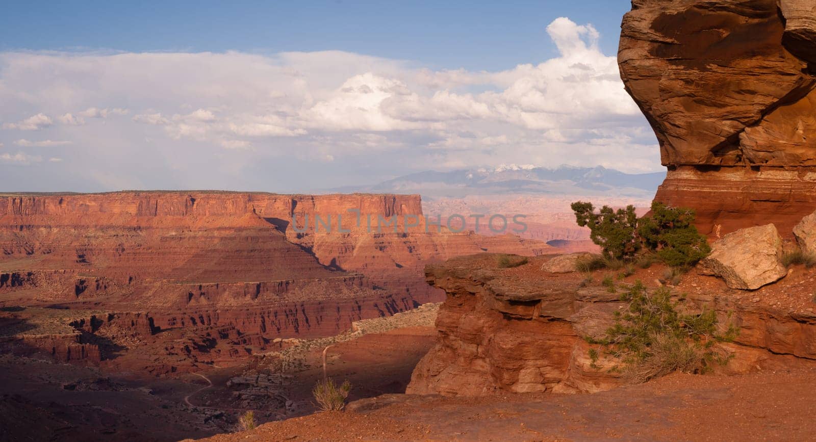 The White Rim Road can be seen inside Shafer Canyon overlooking Canyonlands National Park
