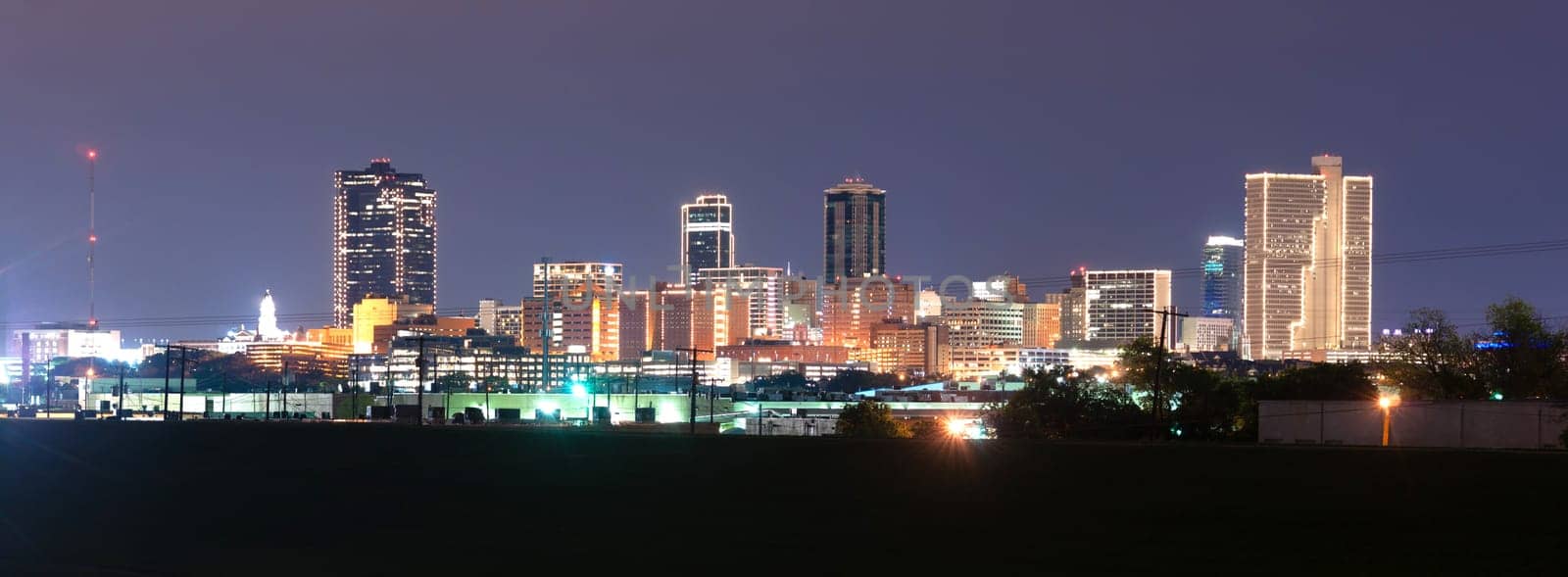 A storm is passing over downtown Fort Worth overnight