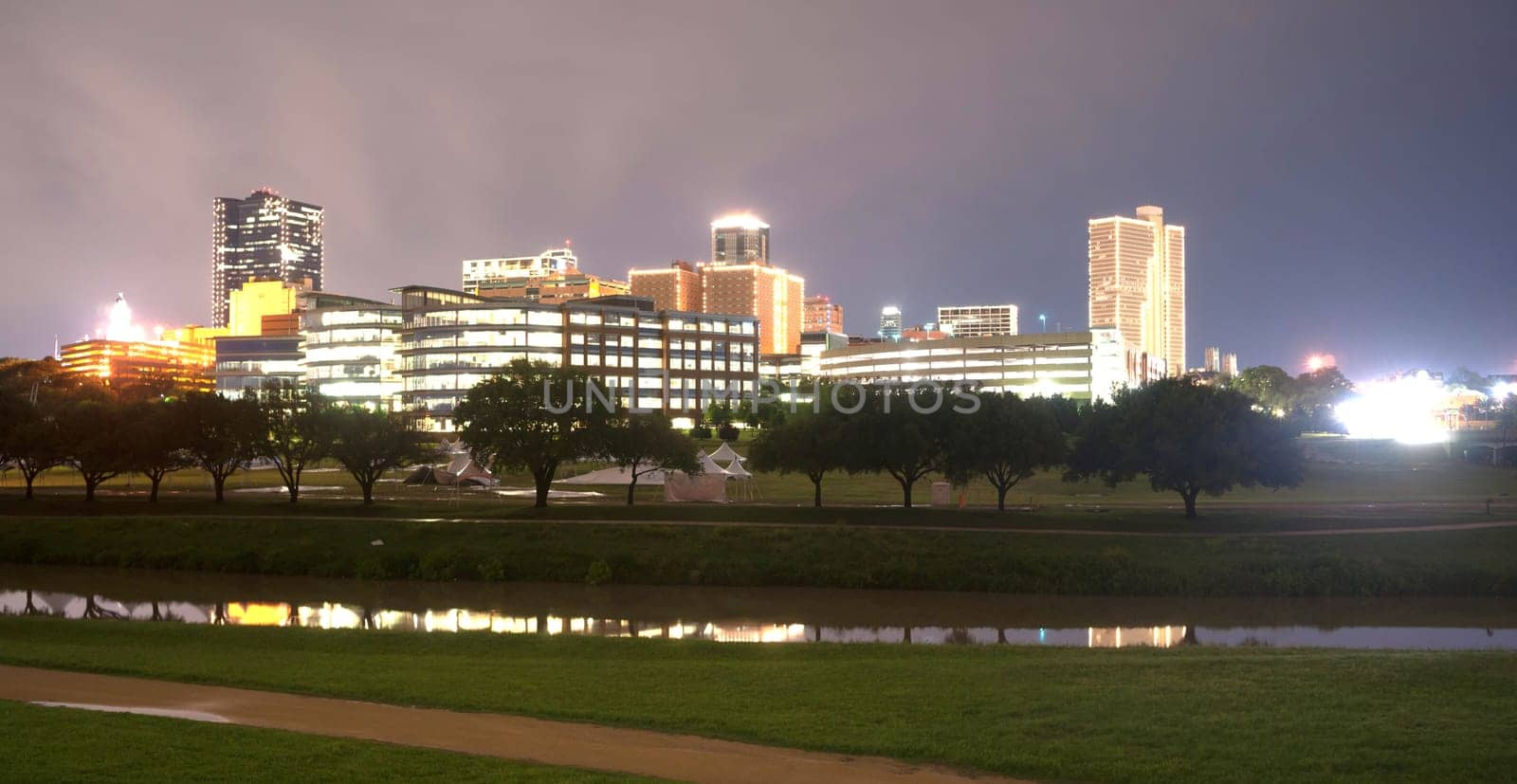 A storm is passing over downtown Fort Worth overnight