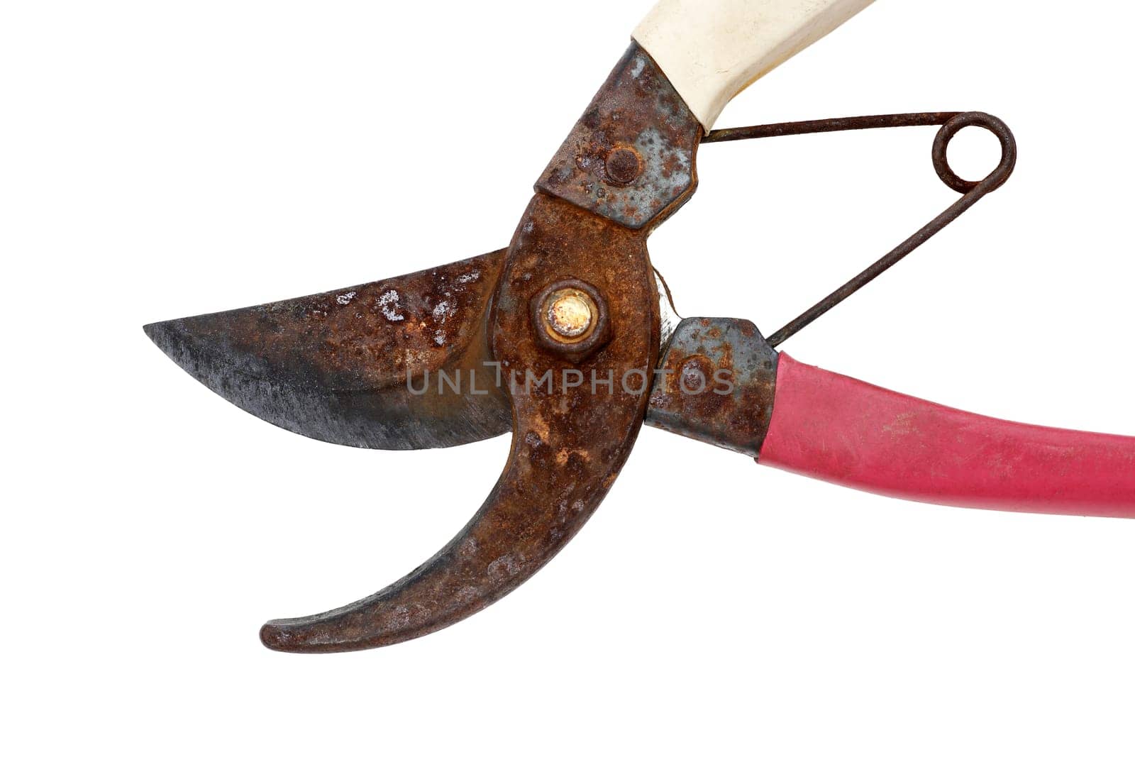 old rusty scissors isolated on a white background
