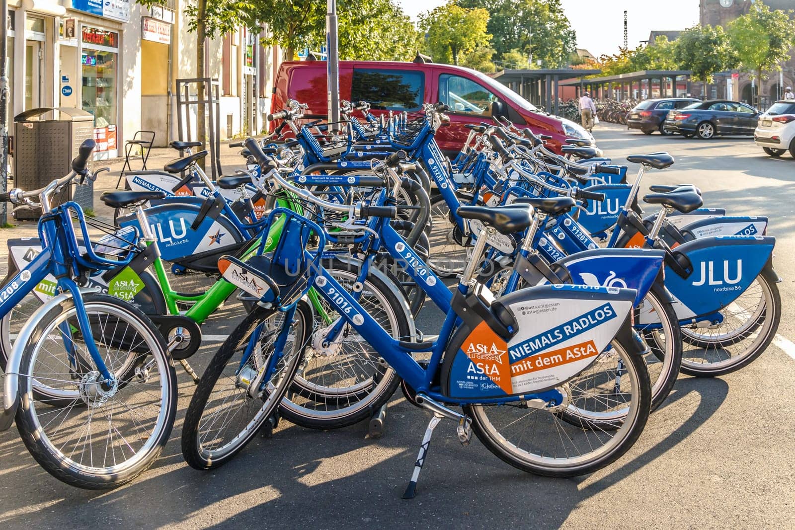 GIESSEN, GERMANY - 2021_04_09: Bike Sharing Scheme from Justus Liebig University in Giessen Hesse