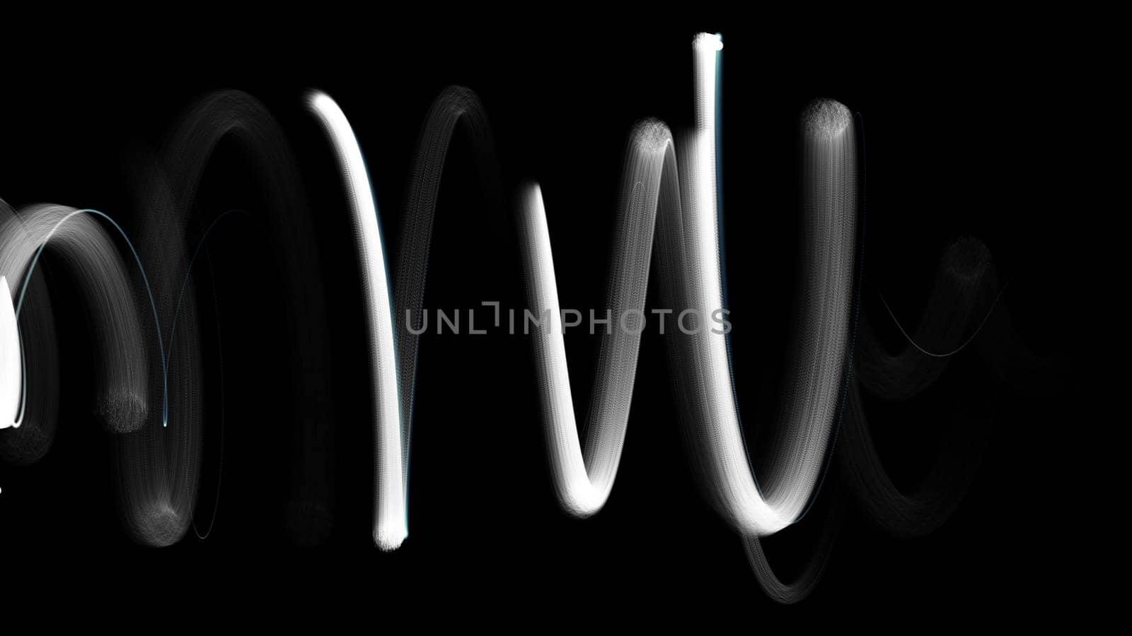 Minimalistic stripes with 3d render of futuristic curves. Digital motion blur in empty art space. Wavy linear curls in ripple of cyber rhythm. Creative web decoration with smooth meditative rhythm.