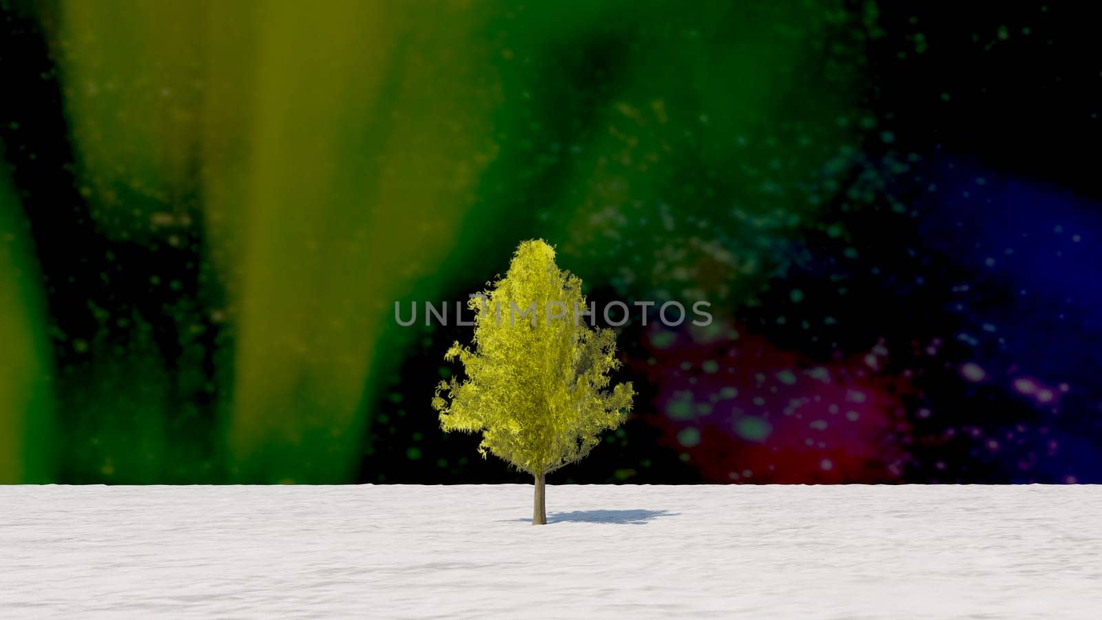 The 3d rendering tree in full leaf in winter against sky