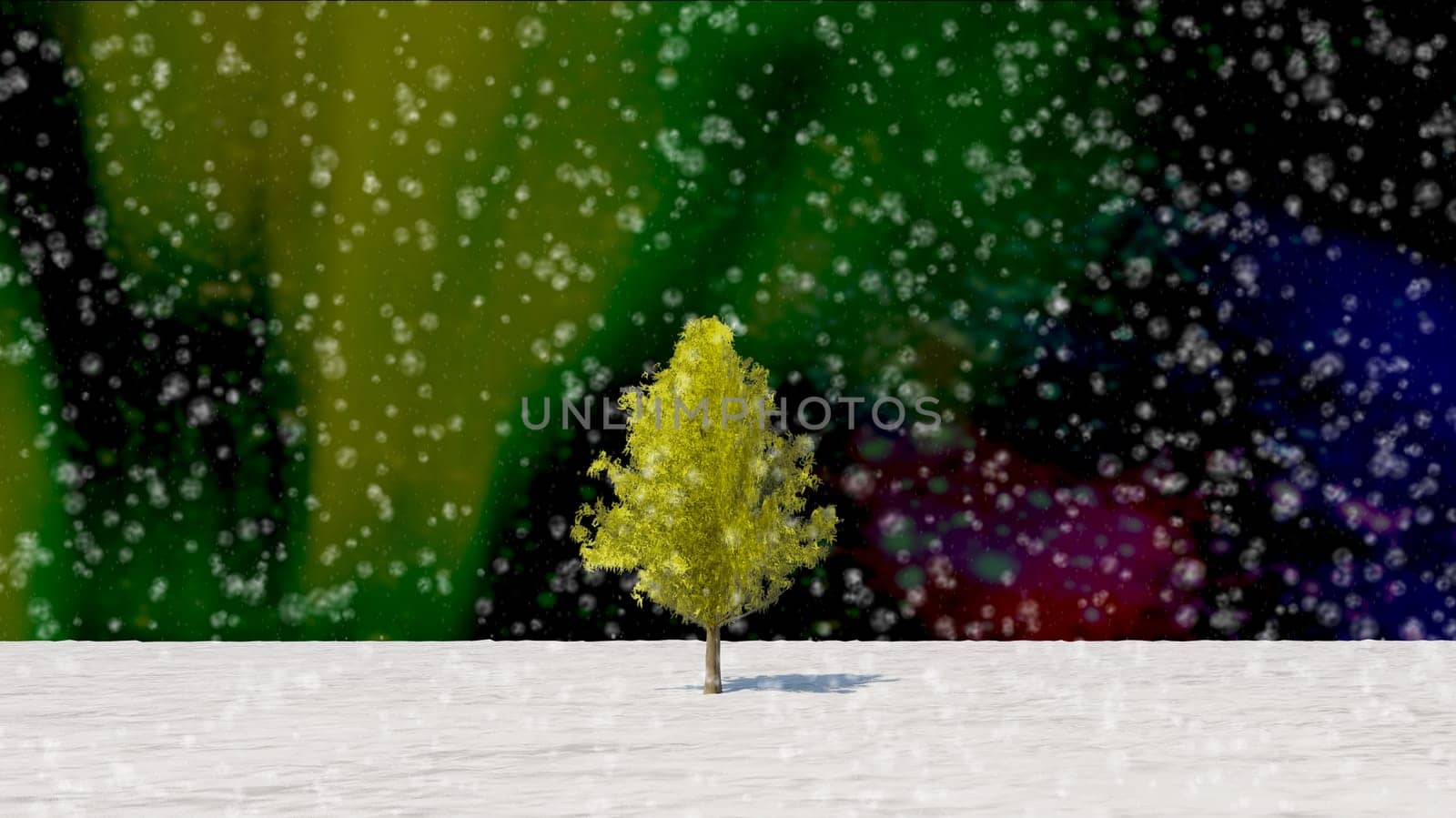 The 3d rendering tree in full leaf in winter against sky