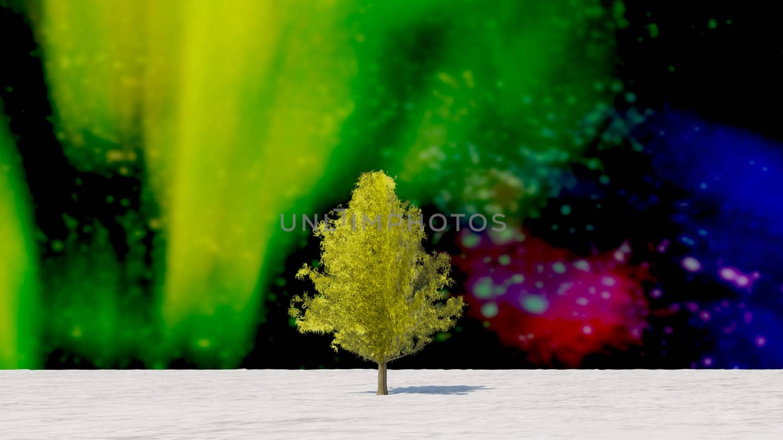 The 3d rendering tree in full leaf in winter against sky