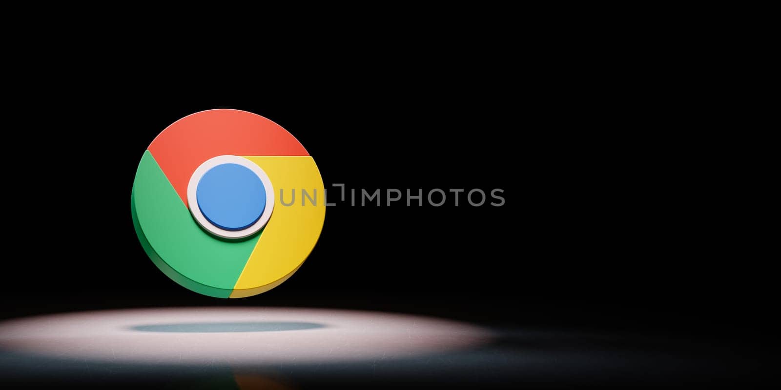 Google Chrome Browser Logo 3D Symbol Shape Spotlighted on Black Background with Copy Space 3D Illustration