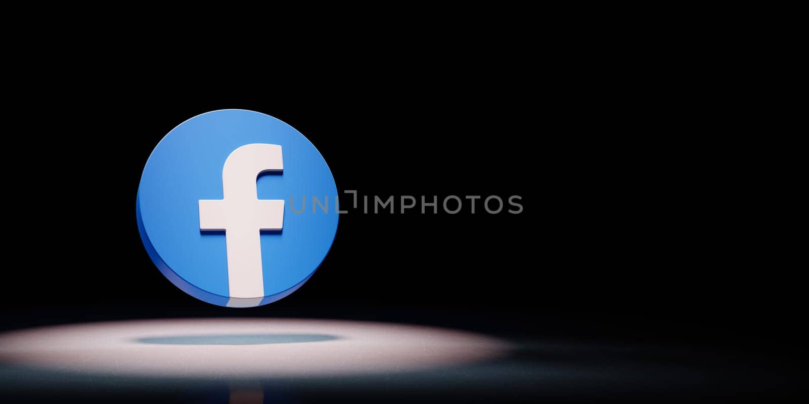 Facebook Logo 3D Symbol Shape Spotlighted on Black Background with Copy Space 3D Illustration