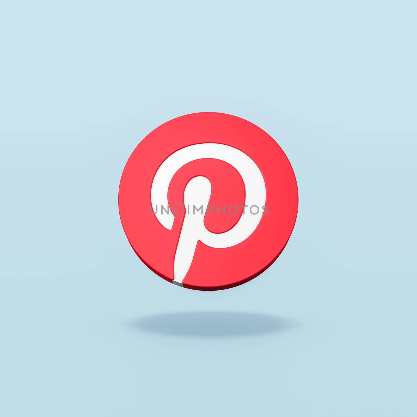 Pinterest Logo 3D Shape Isolated on Flat Blue Background with Shadow 3D Illustration