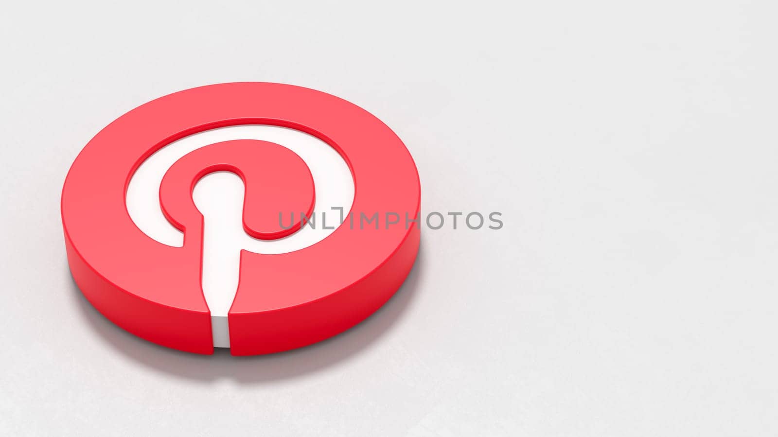 Pinterest Logo 3D Symbol Shape on Plastered Light Grey Background with Copy space 3D Illustration