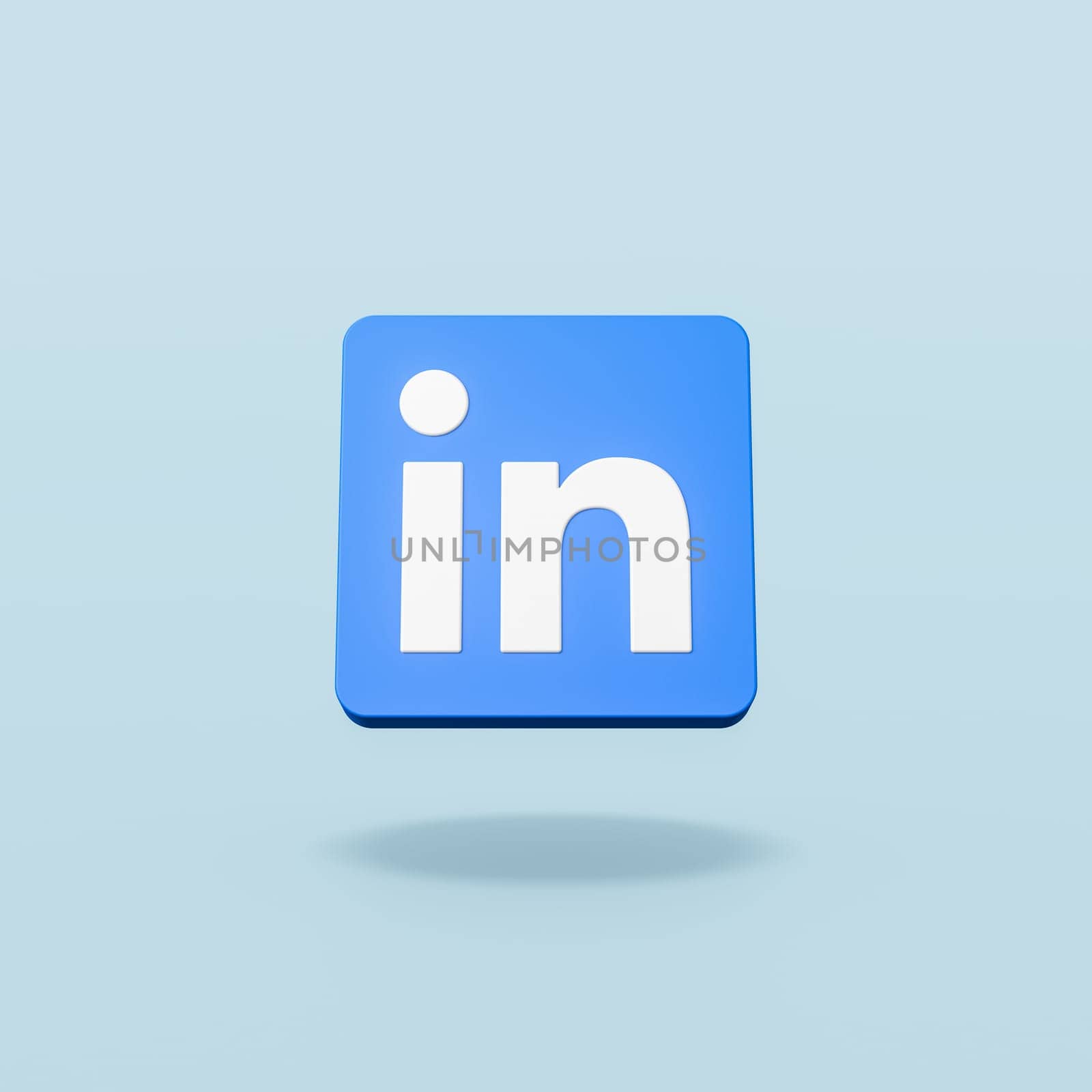 Linkedin Logo 3D Shape Isolated on Flat Blue Background with Shadow 3D Illustration