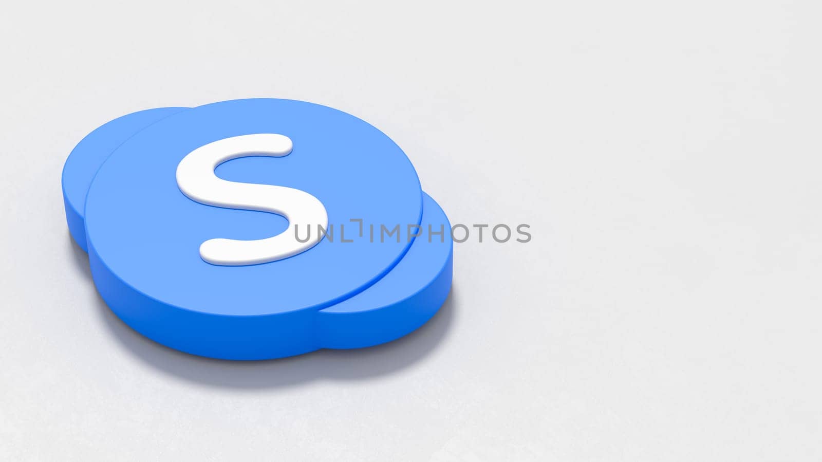 Skype Logo 3D Symbol Shape on Plastered Light Grey Background with Copy space 3D Illustration