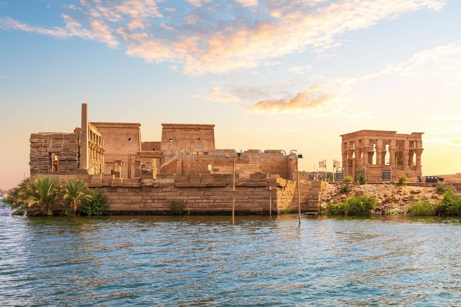 Philae island and Trajan's Kiosk in the Nile, Aswan, Egypt.