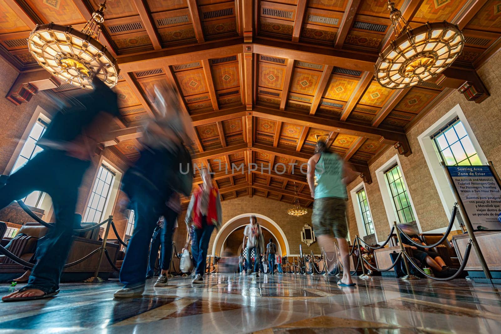 Waiting room of railroad Union Station in Los Angeles, California, USA