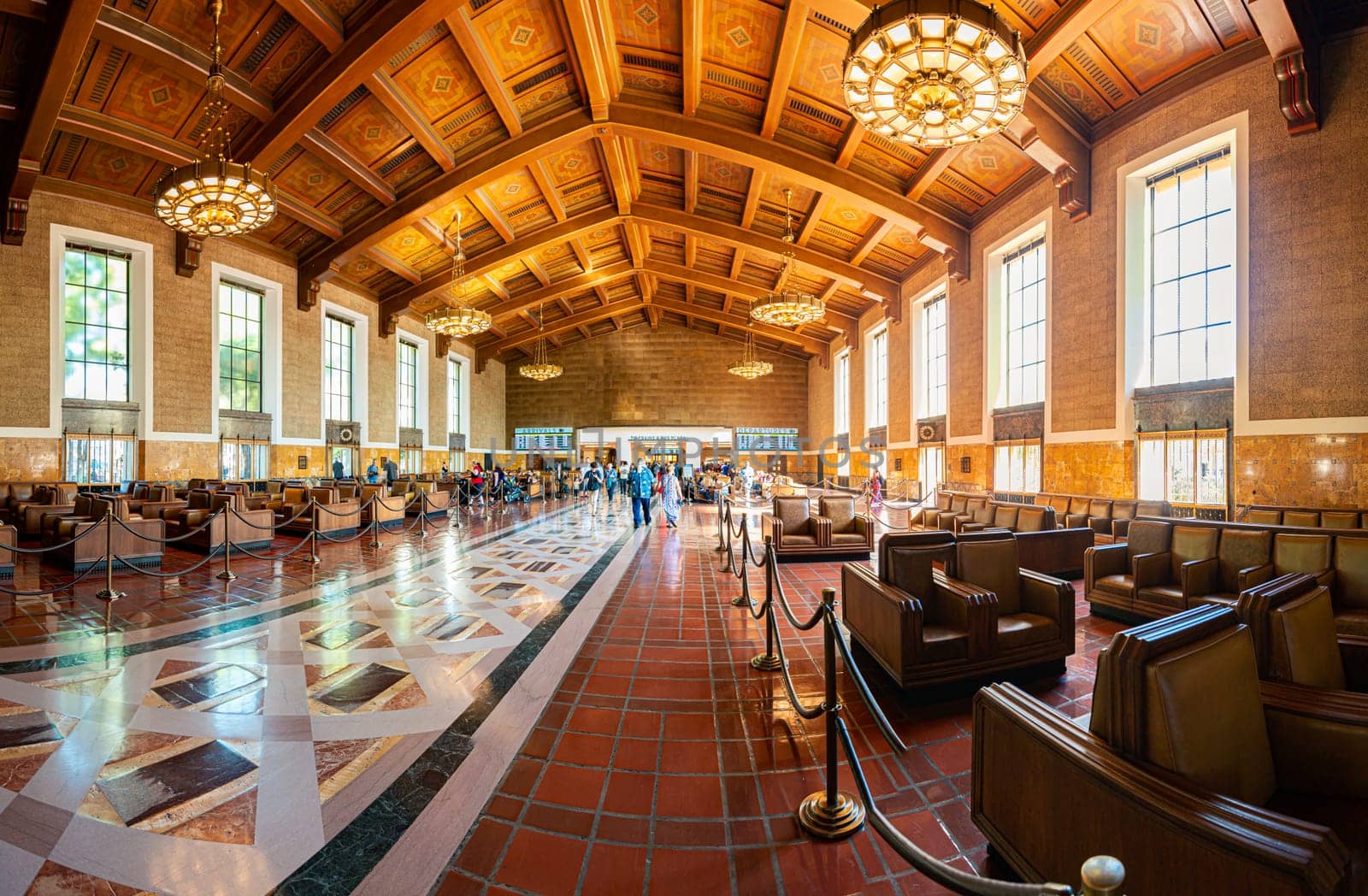 Waiting room of railroad Union Station in Los Angeles, California, USA