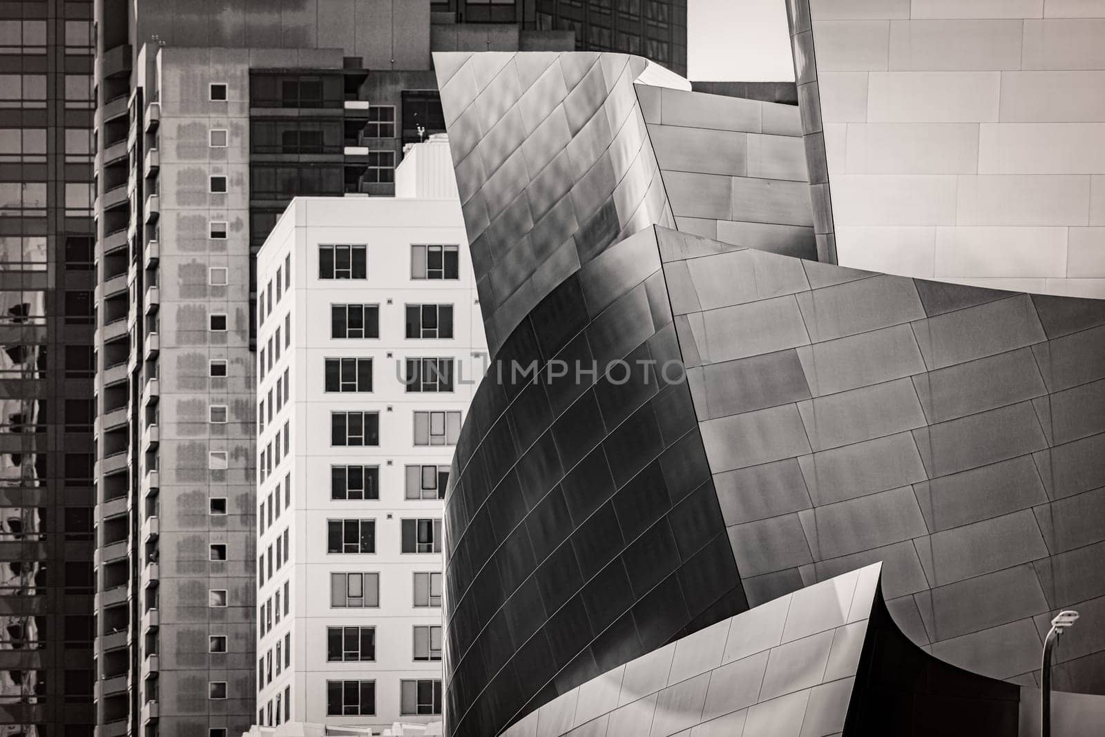 Modern cityscape in black and white. Los Angeles, California, US.