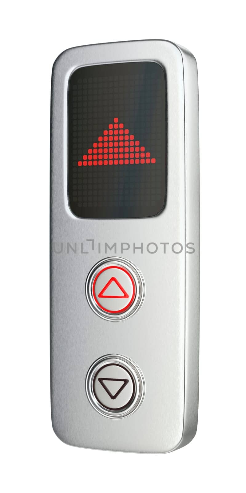 Silver elevator call panel,  isolated on white background