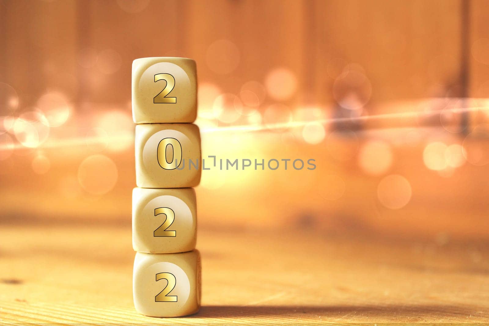 Happy new year 2021 concept with stack of wooden cubes