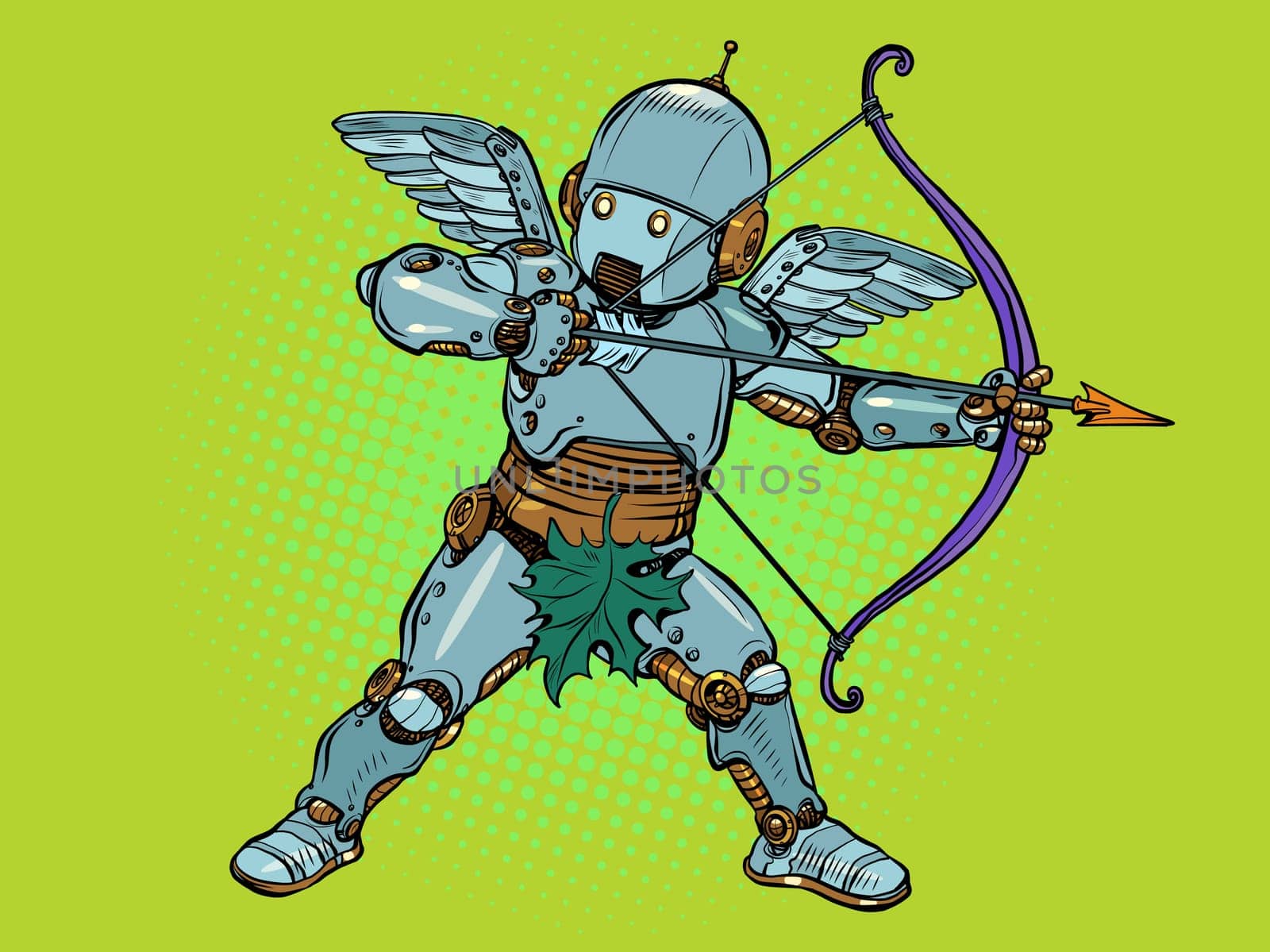 Robot Baby angel Cupid with a bow and arrow, a mythical character of love. Pop Art Retro Vector Illustration Vintage kitsch 50s 60s Style