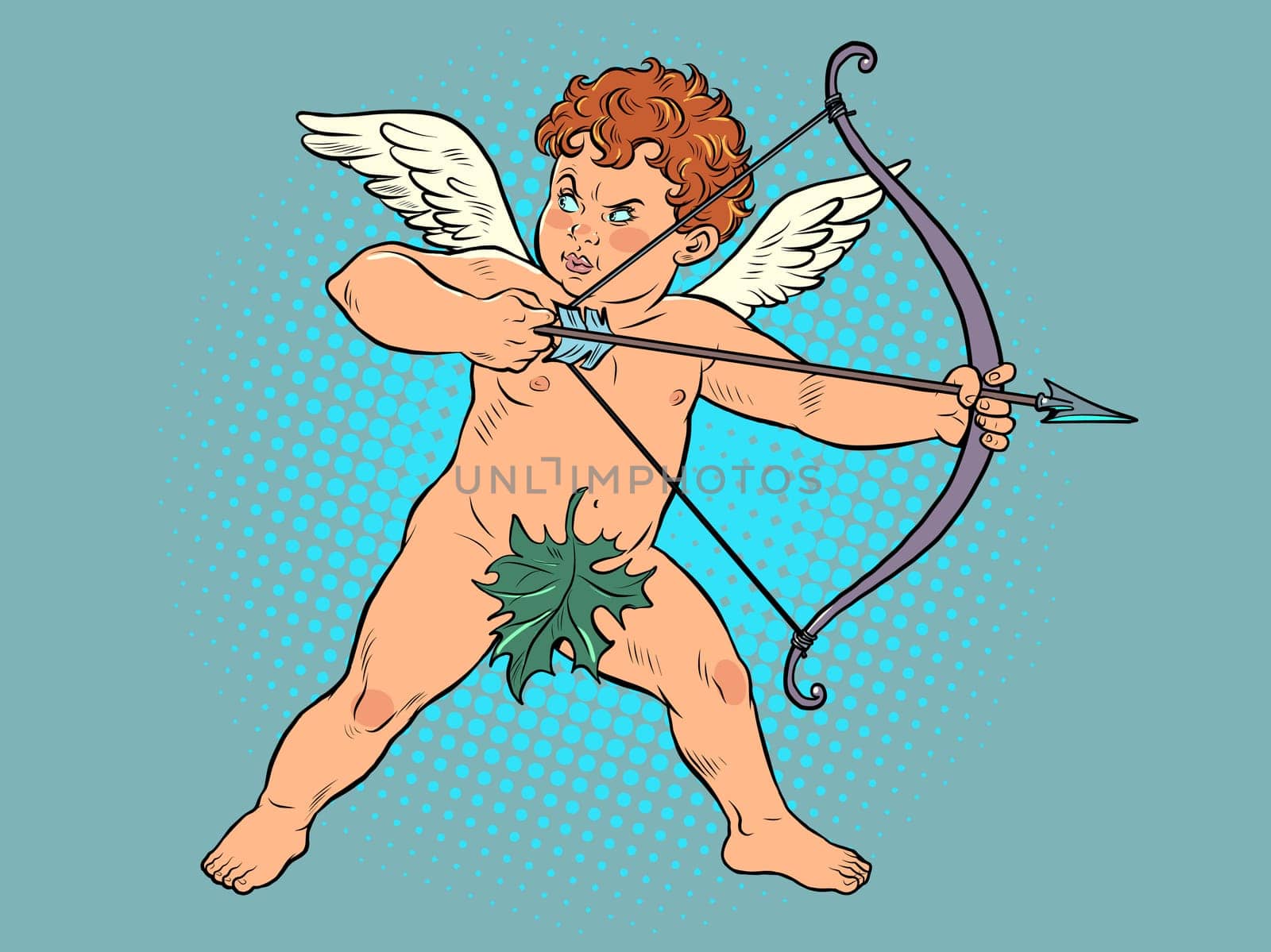 Baby angel Cupid with a bow and arrow, a mythical character of love. Pop Art Retro Vector Illustration Vintage kitsch 50s 60s Style