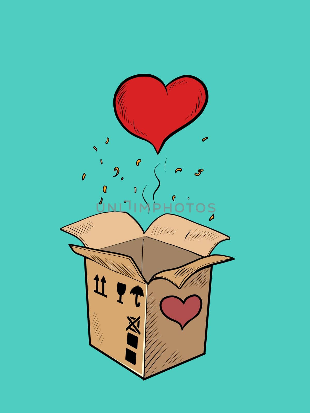 red heart box valentine surprise greeting, love romance. Pop Art Retro Vector Illustration 50s 60s Vintage kitsch Style