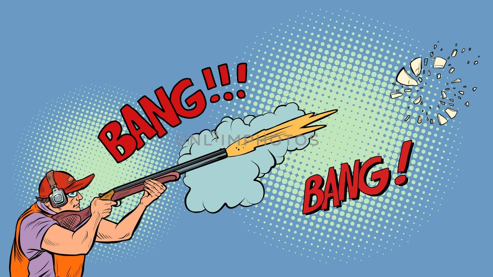 Sports shooting from a gun or a hunter. Pop Art Retro Vector Illustration Vintage kitsch 50s 60s Style