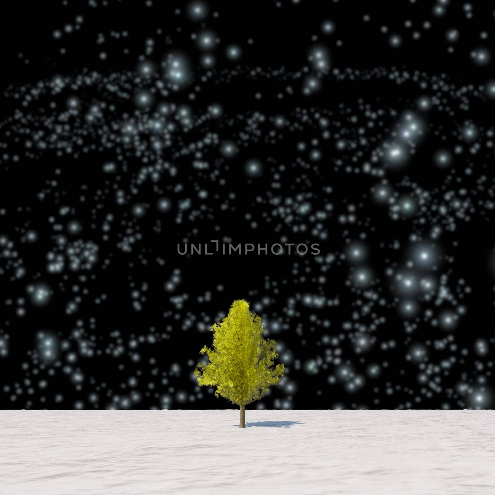 The 3d rendering tree in full leaf in winter against sky