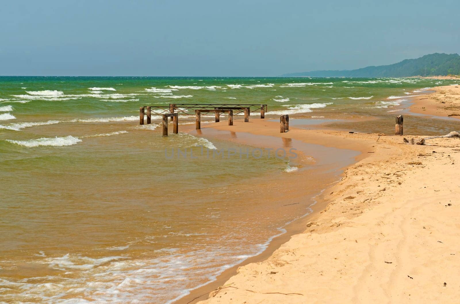 Remnants of a Pier on a Shifting Lakeshore on Lake Michigan near Montague, Michigan