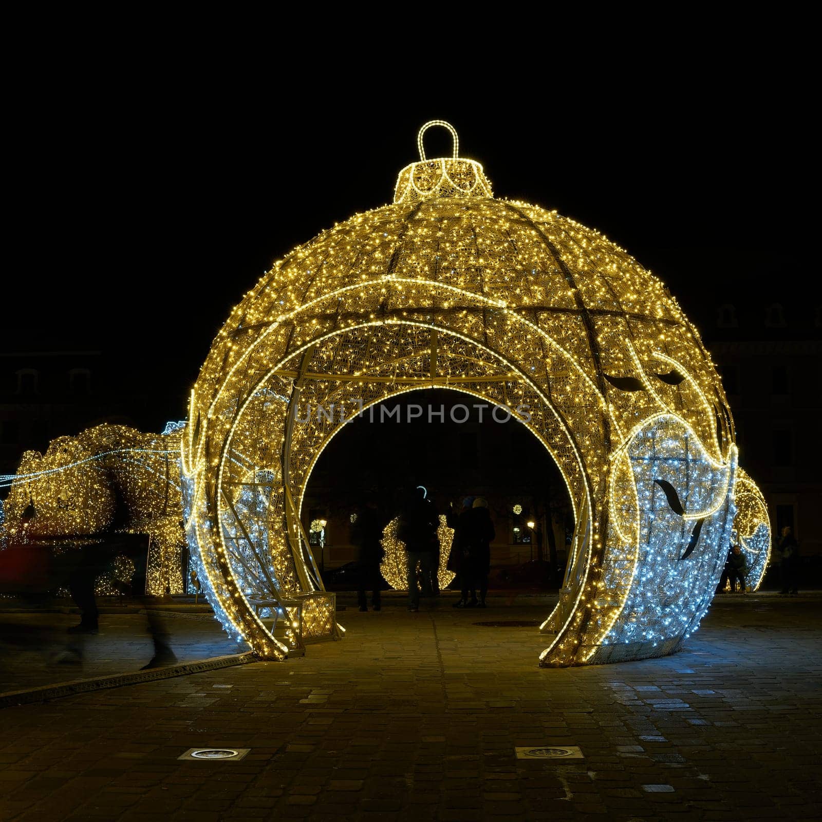 Illuminated Christmas decoration as attraction on the cathedral square in Magdeburg at Christmas time