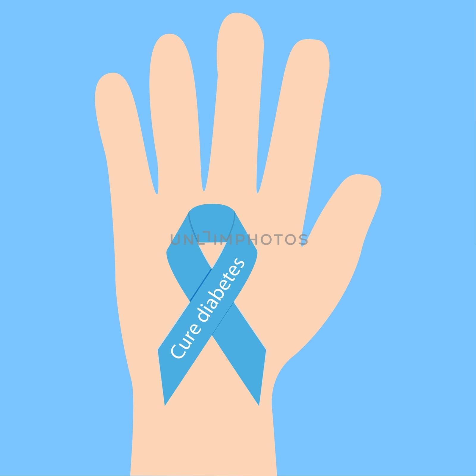 Diabetes ribbon in a hand  support awarness association vector illustration