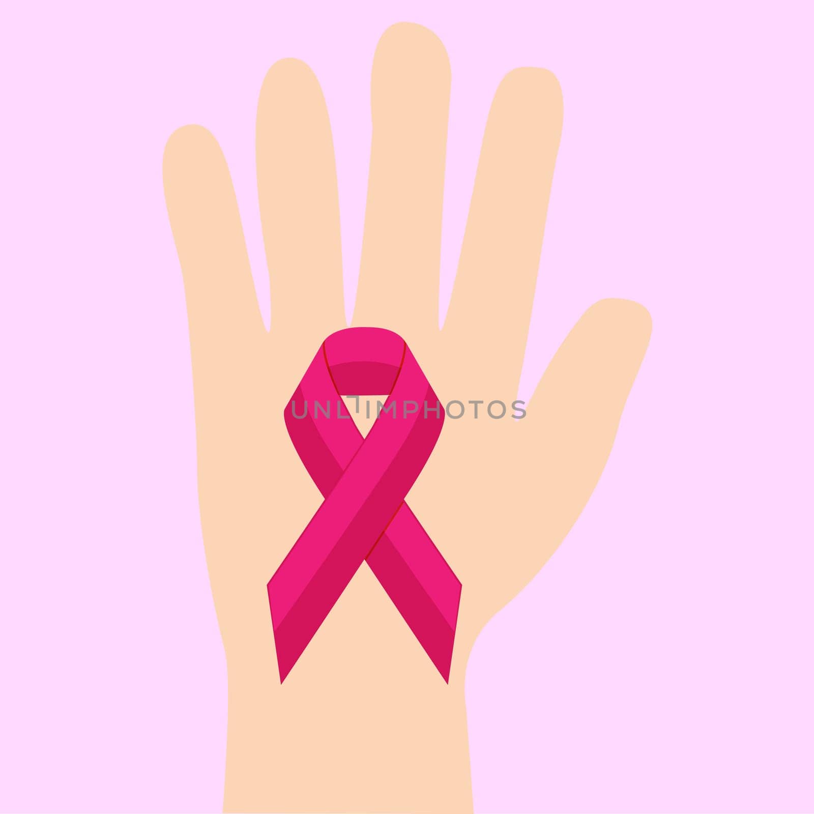 Breact cancer ribbon in a hand  support awarness association vector illustration