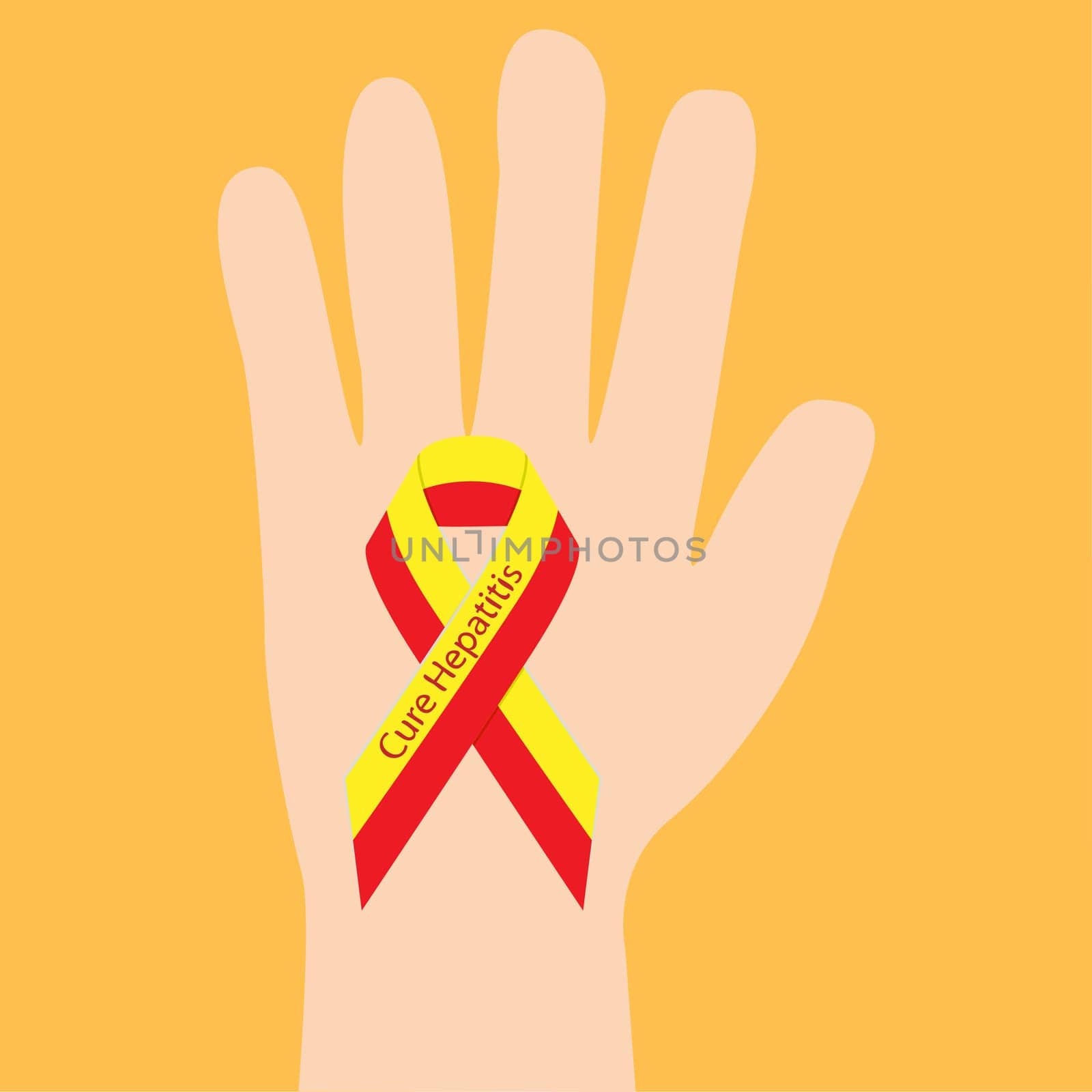 Hepatitis ribbon in a hand  support awarness association vector illustration