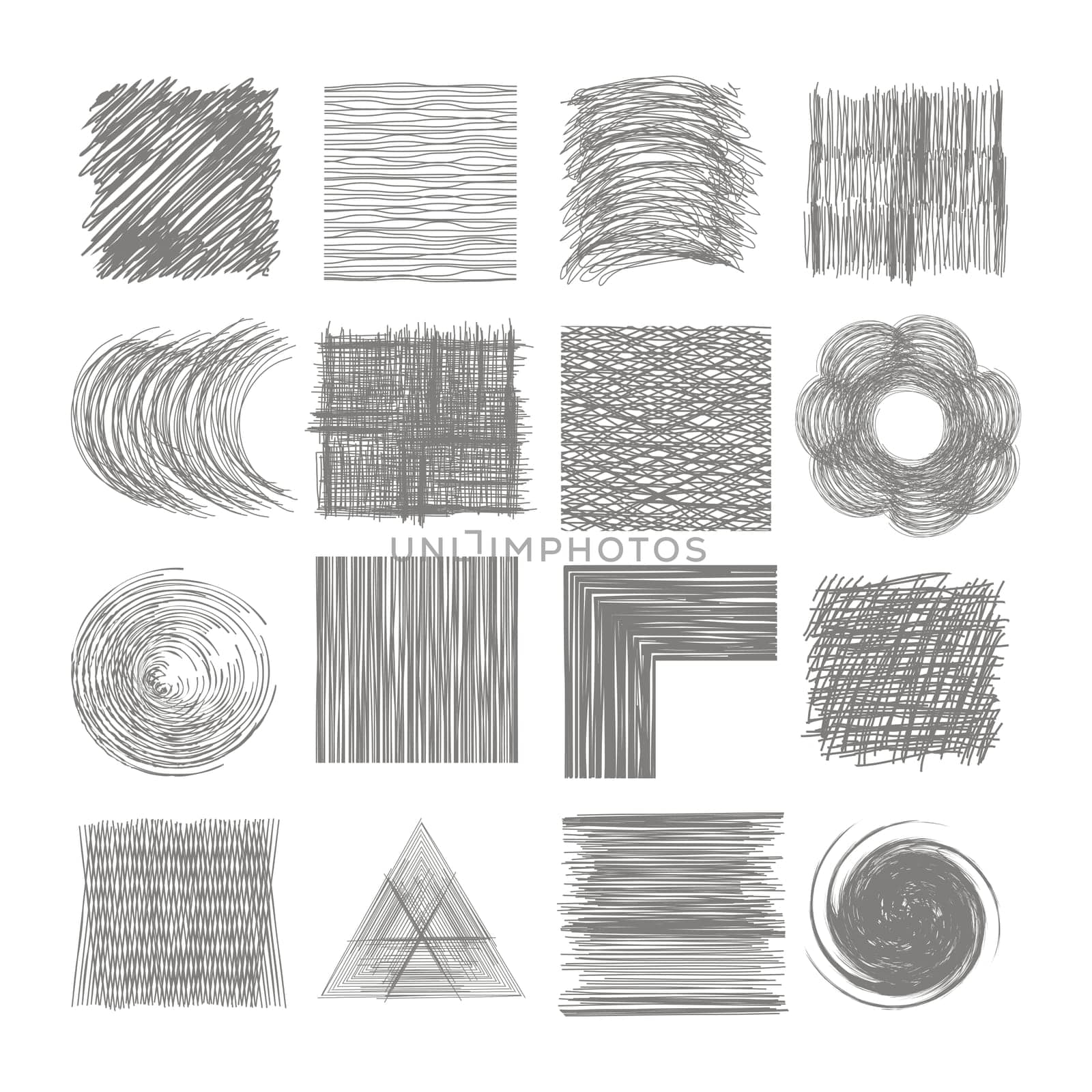 Pen Doodle Freehand Line. Sketch Hatching. Strokes Chalk Scribble Grey Line. Grunge Handmade Texture on White Background.