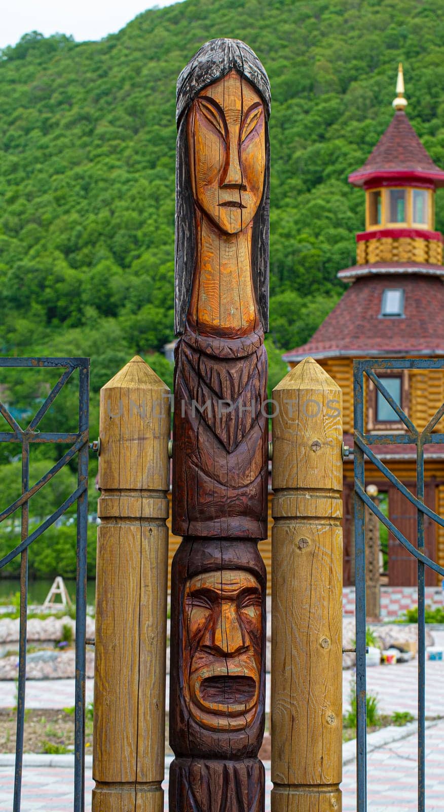 The wooden idol statue of koryak on Kamchatka peninsula