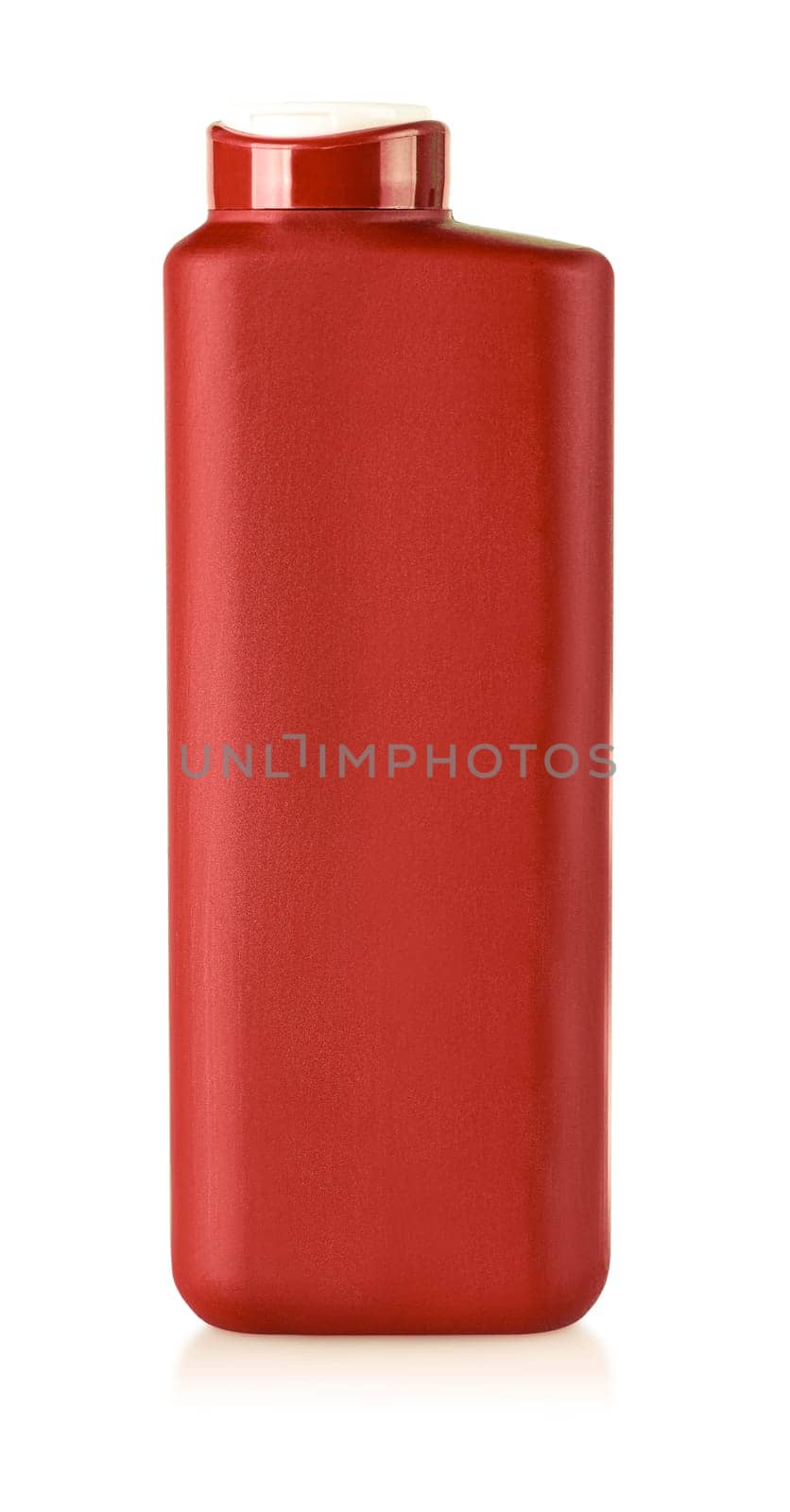 The red plastic shampoo bottle isolated on a white background