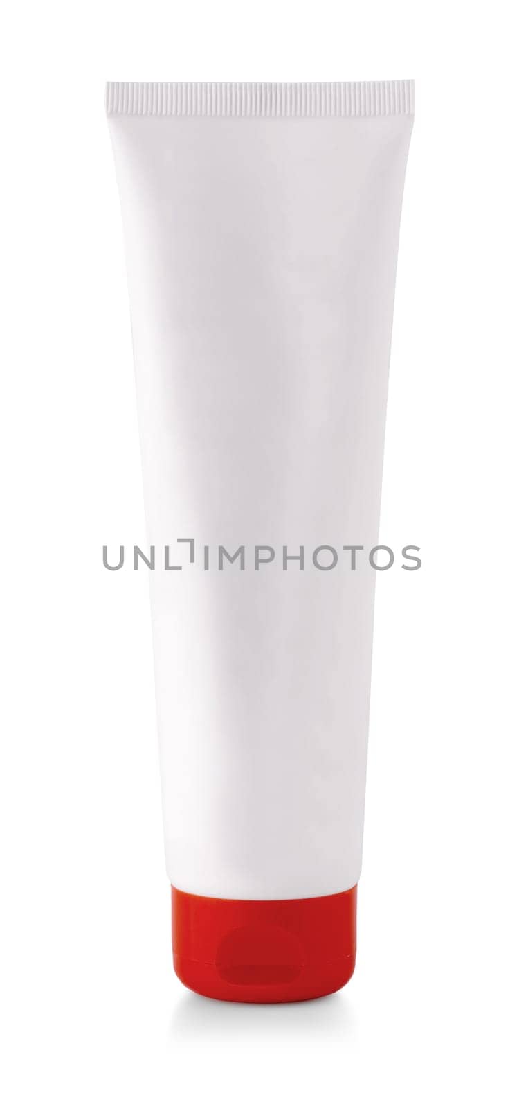 The White Cosmetic tube with Red lid of Cream or Gel isolated on white background