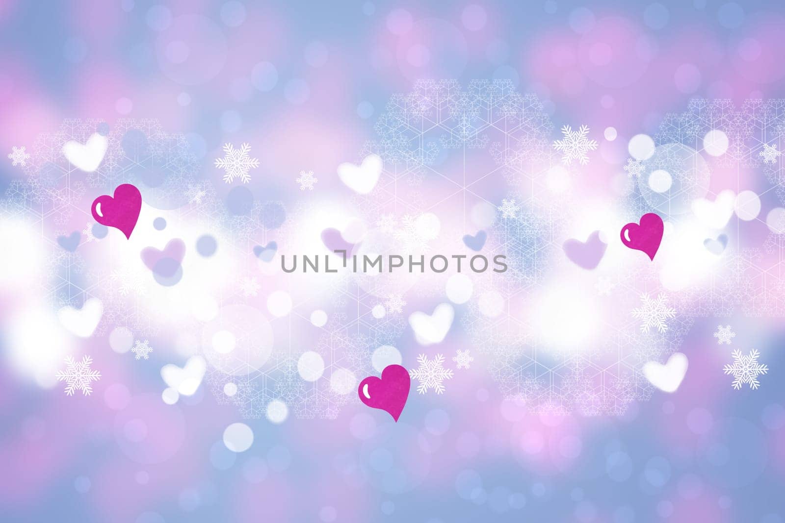 Valentines or mothers day card template. Abstract delicate romantic illustrated light pink gradient blue background texture with bokeh hearts and stars. Beautiful backdrop.