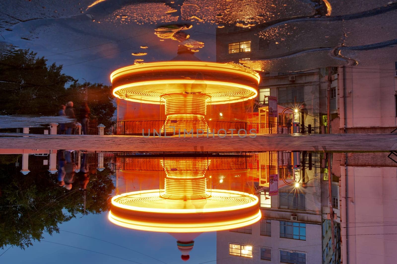Amusement Park in the evening with lights on. High quality photo