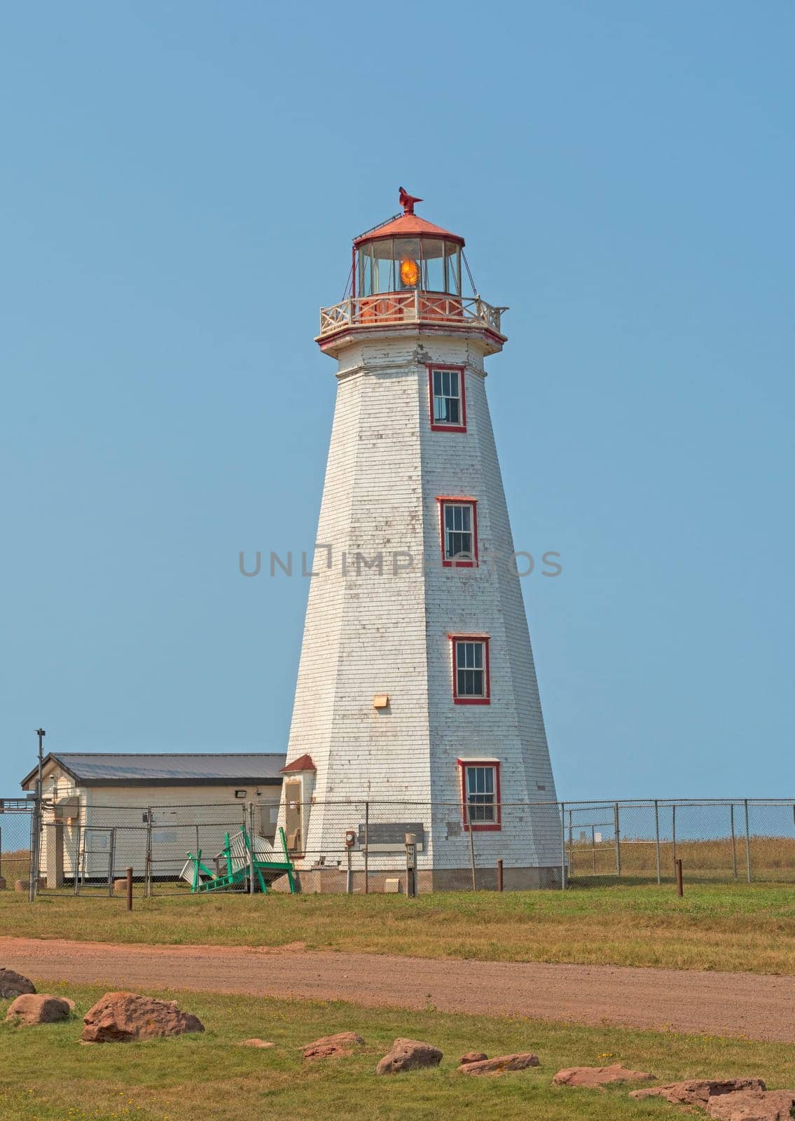 Working North Point Lighthouse on a Lonely Point at North Cape on Prince Edward Island in Canada