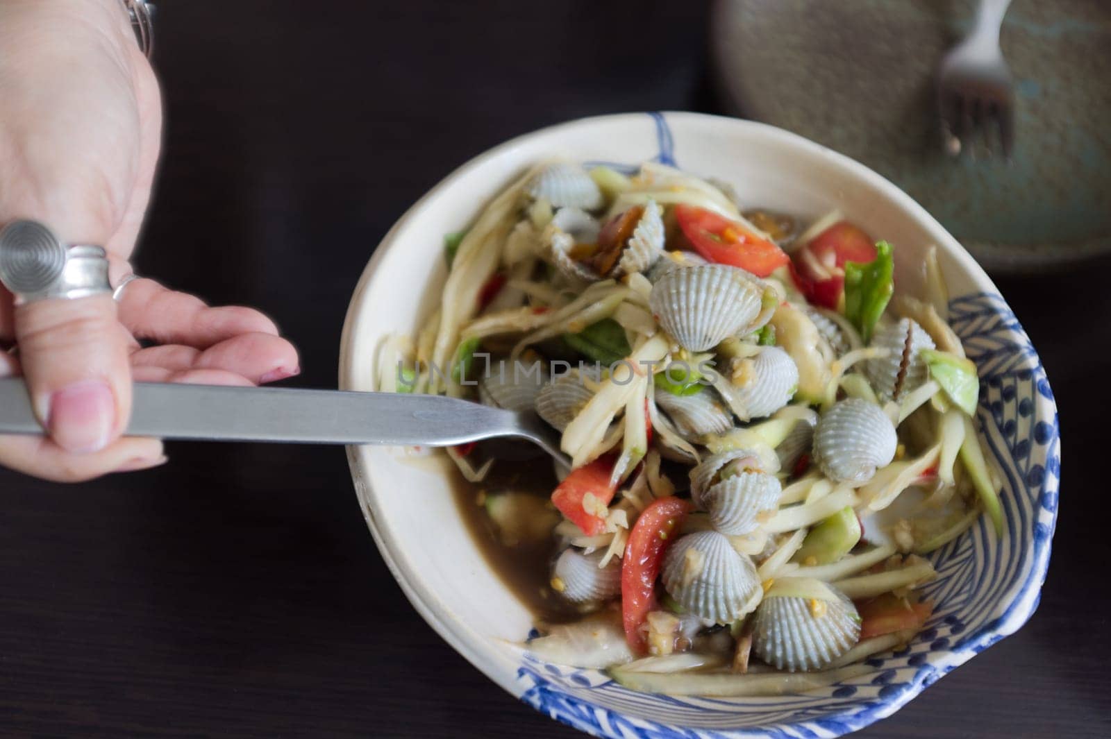 THAI FOOD  , Spicy papaya salad with cockle