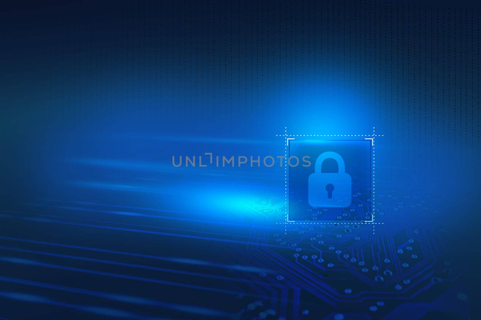 Technology background with lock and board circuit, 3d illustration