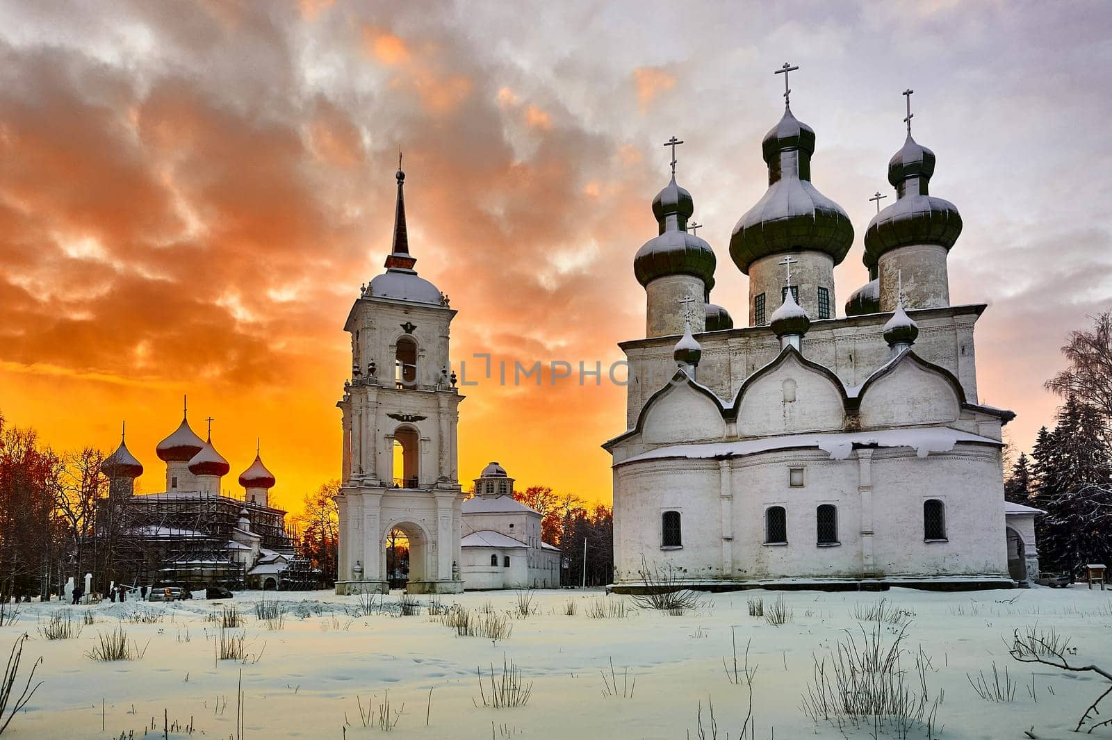 Cathedral square at sunset in Kargopol. High quality photo