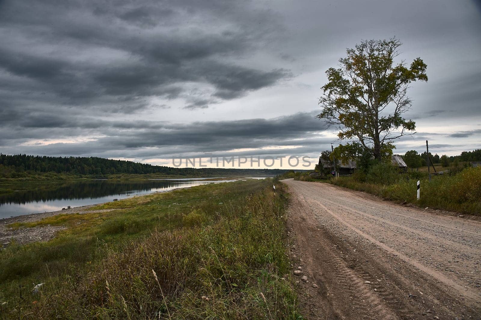 Rural gravel road in the forest. High quality photo