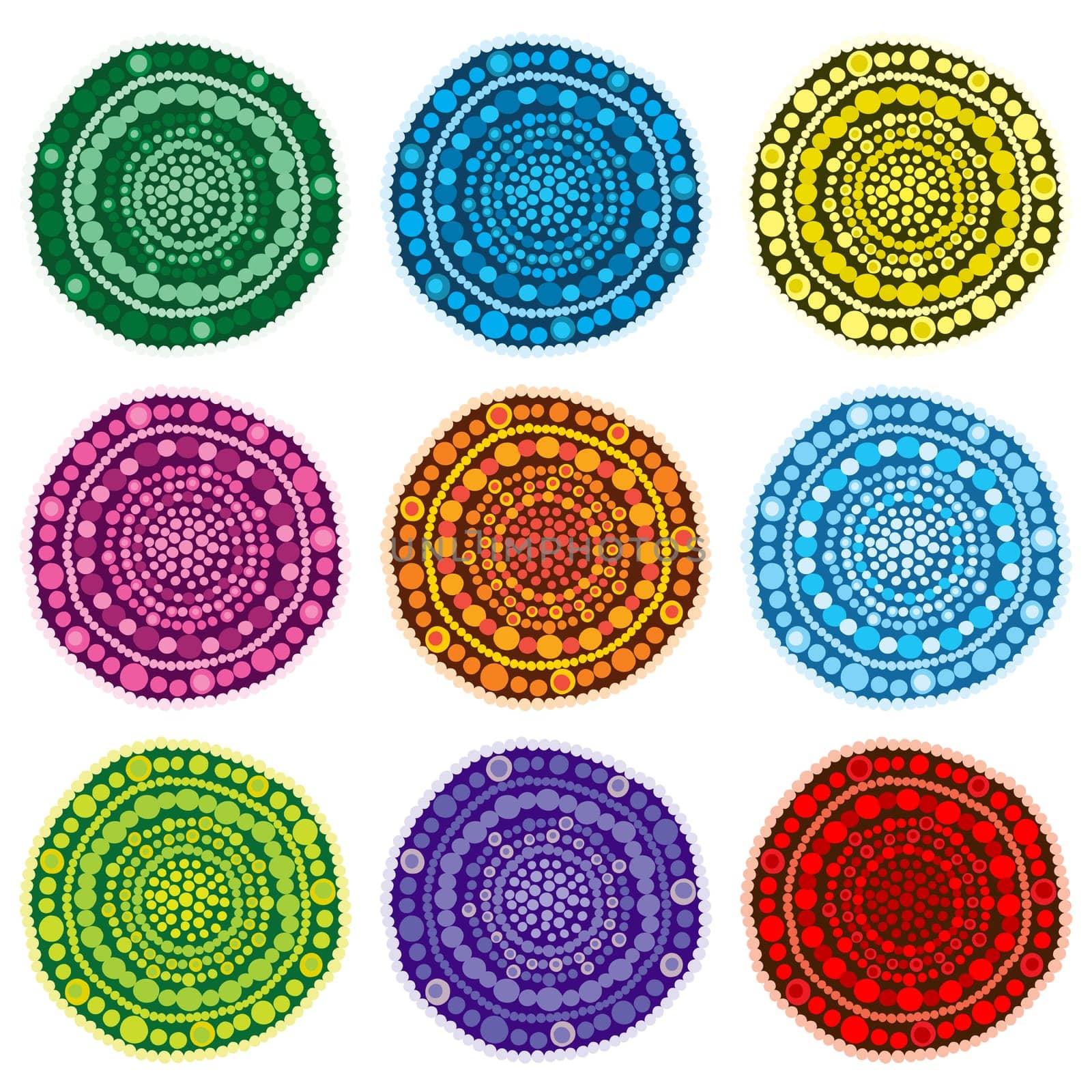 Abstract flowers made of dots and circles
