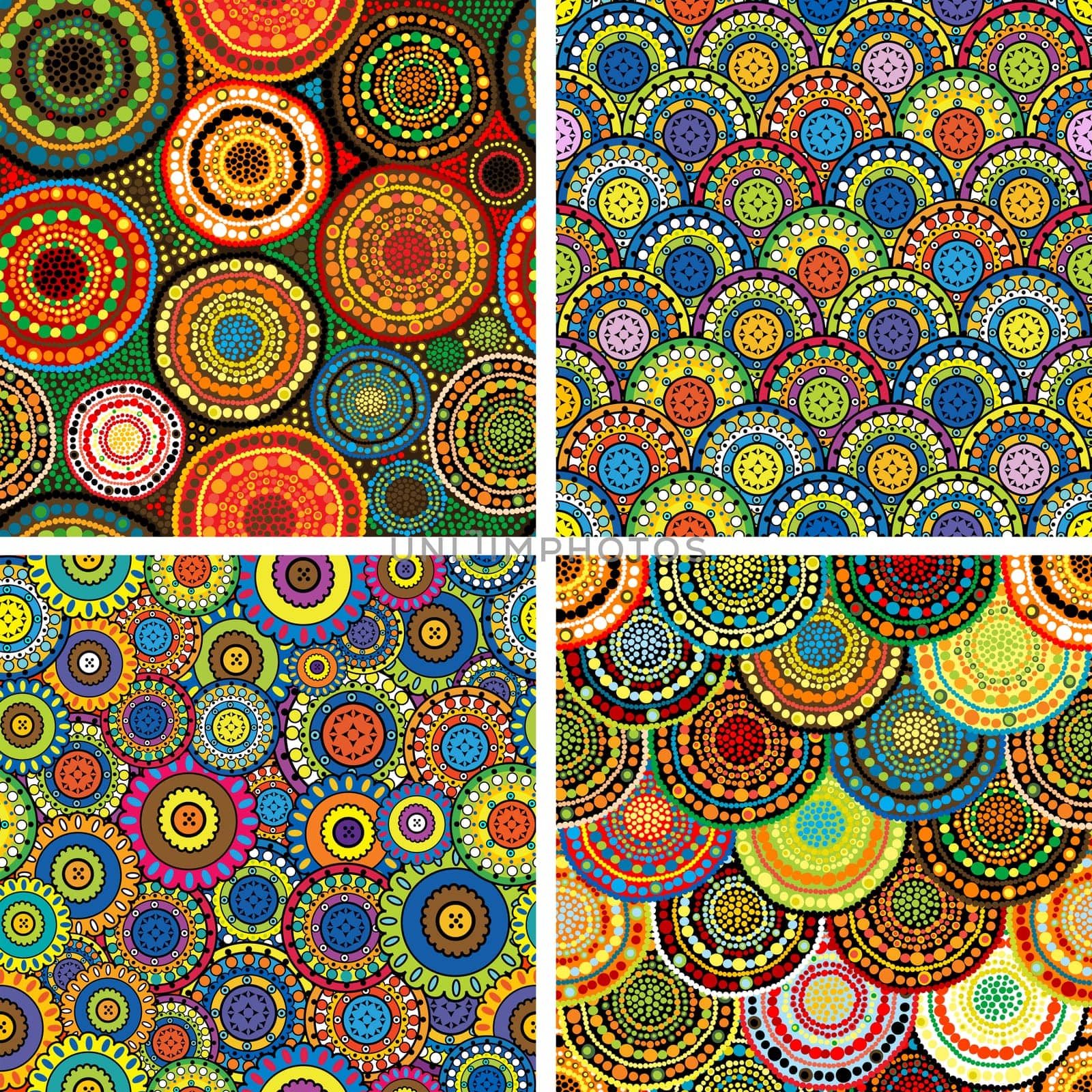 Four oriental seamless patterns with round shapes and dots