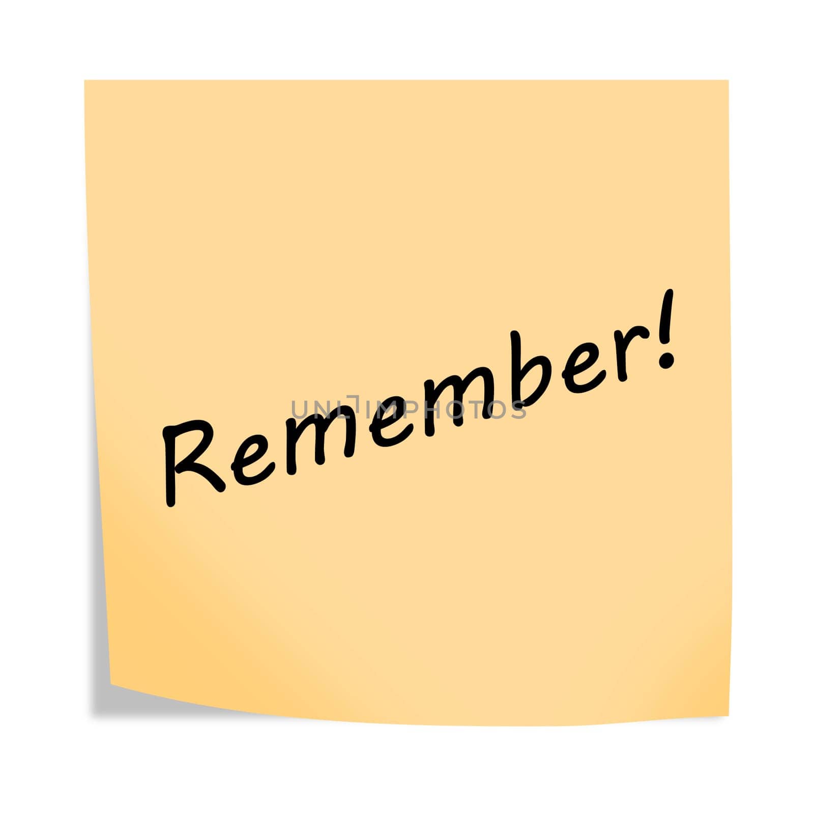 A Remember 3d illustration post note reminder on white with clipping path