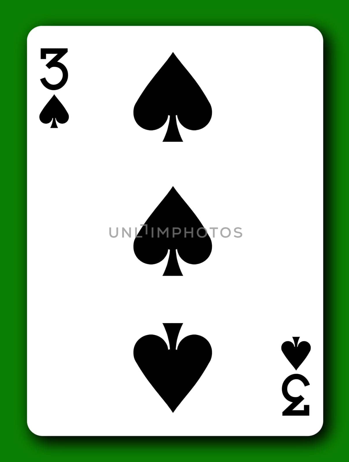 3 Three of Spades playing card with clipping path to remove background and shadow